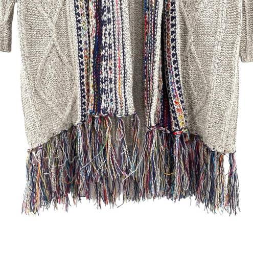 Harper Haptics Holly  Boho Multicolored Fringe Knit Long Cardigan Sweater