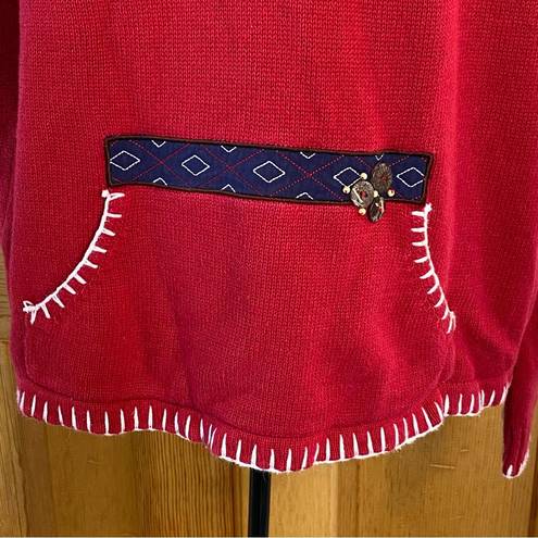 Breckenridge Vintage  Grandma 1/4 Zip Turtleneck Fir Tree Sweater Red Size XL