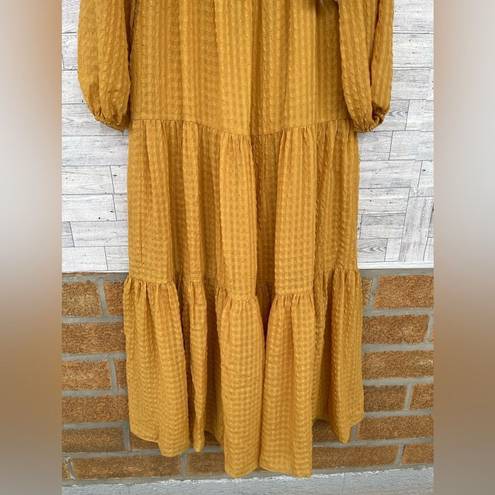 Rachel Parcell  Mustard Yellow Ruffled Tiered Long Sleeve Maxi Dress Textured