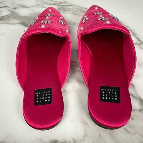 White House | Black Market  Pink Velvet Crystal Embellished Pointed Regency Mules 7