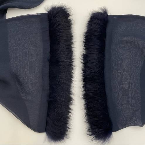 Edge Scarf Fur Trim Blue Sheer  Ends Formal Unique Women's‎ Rectangular Accessory