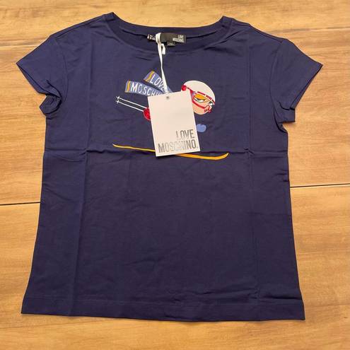 Love moschino NWT  Sequin Ski Girl T-Shirt Top Navy Size 8