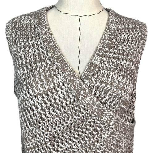 W By Worth  Women Gray Cotton Open Knit V-Neck Sleeveless Wrap Sweater Vest Sz L