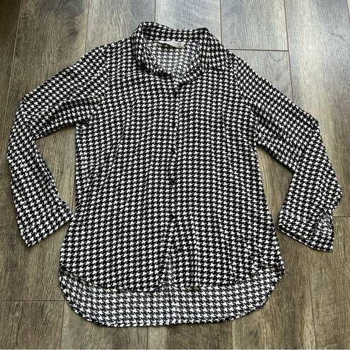 Houndstooth Big Dart Button Down Black and White  Shirt Women’s Size Medium UK 12