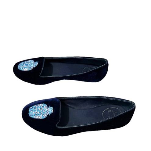 Jack Rogers Women’s  Ginger Jar Velvet flats 8.5. Midnight blue.