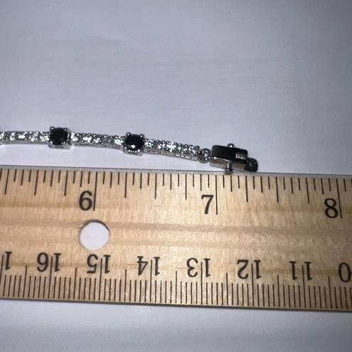 Onyx Diamond and  Sterling Silver Tennis Bracelet with Double Lock Clasp