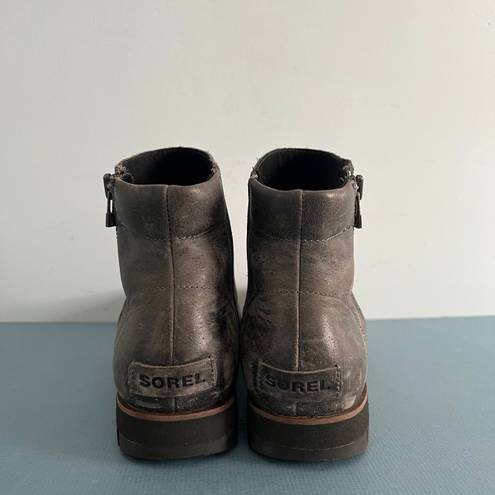 Sorel Harlow Gray Leather Waterproof Zip Ankle Booties