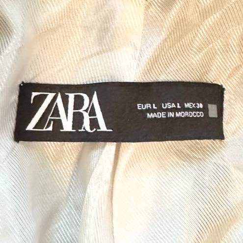 ZARA Tweed Textured Frayed Crop Blazer Jacket in Navy Size L