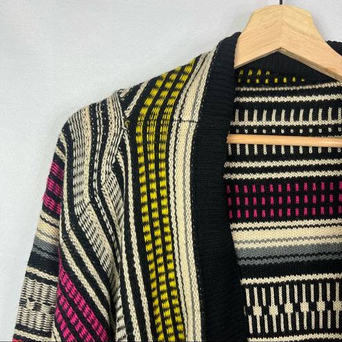 FATE. Boutique Black Red & Yellow Stripe Knit Cropped Waterfall Cardigan M