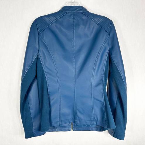 Marc New York  Small Jacket Faux Leather Blue Full Zip Moto Lined Pockets 1520