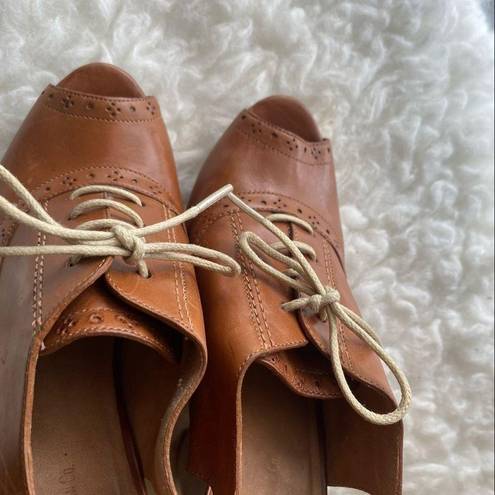 Krass&co COLE ROOD & HAAN . brown LEATHER LACE UP GLADIATOR PEEP TOE WEDGE SANDALS