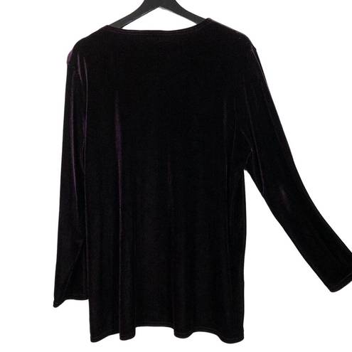 Kathie Lee Collection  Plum Purple Velvet Top Pullover Blouse XL Retro Vintage