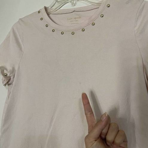Kate Spade  New York pink crew neck cotton shirt ruffle hem size Small
