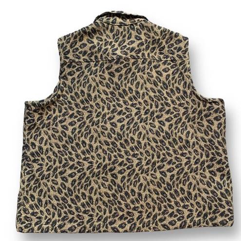 Coldwater Creek Vintage  Vest Tan Brown Leopard Animal Print Button Front Plus 2X