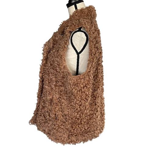 INC  Small Faux Fur Vest Full-Zip Sleeveless Lined Pockets Collared Clay Tan New