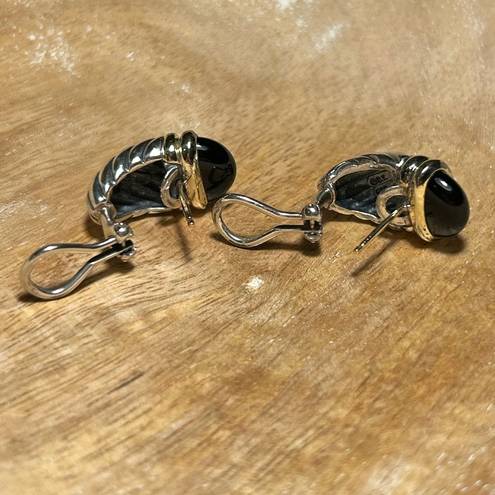 David Yurman  Black Onyx Sterling Silver & 14K Gold Cable Shrimp Post Earrings