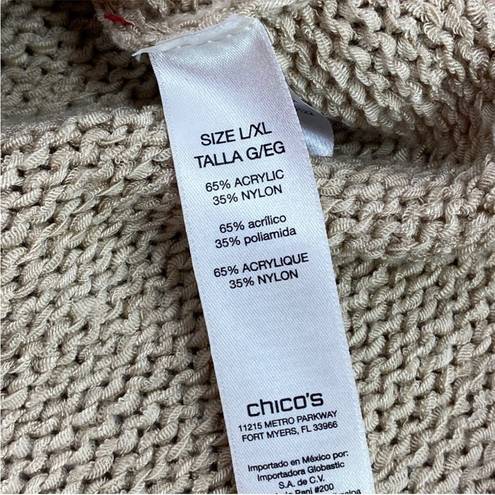 Chico's Chico’s Tarrin Tape Yarn Fringe Poncho Sweater Taupe Tan Large XL