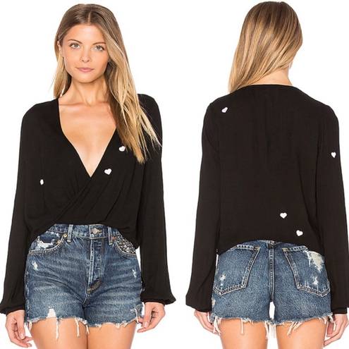 Wildfox Black Megalith Embroidered Heart Blouse