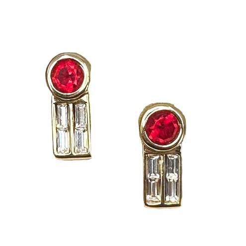 Swavorski Vintage Swarovski Signed SAL Earrings Red and Clear Crystal Gold Pierced