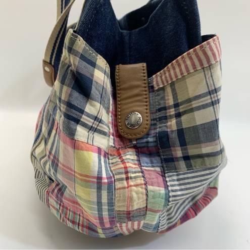 Tommy Hilfiger  Vintage Blue Canvas Denim Plaid Tote Bag