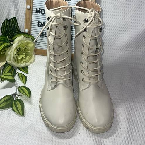 Journee Collection  MADELYNN Bone Faux Leather Lace Up/Zip Combat Boots Size 8.5