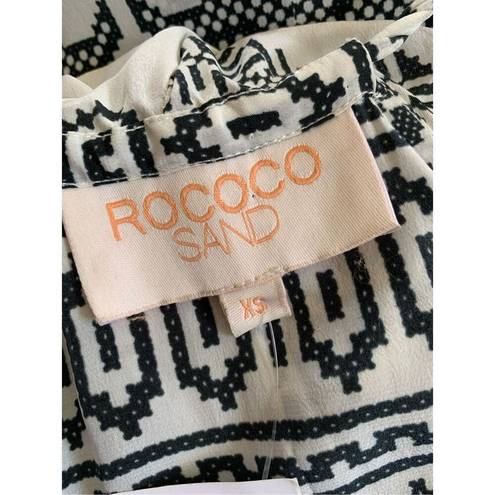 Rococo  Sand Rare Silk Pixels Grecian Print Ruffle Midi Dress White Size XS