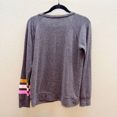 Chaser  Grey Let Love Rule Pink + Gold Stripe Sleeve Sweatshirt - Medium