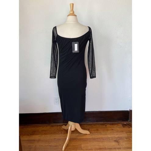 Pretty Little Thing Black Long Sleeve Ruched Off The Shoulder Midi Dress