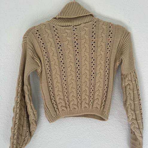 Pretty Little Thing  Petite Khaki Roll Neck Crop Turtleneck Sweater Size S