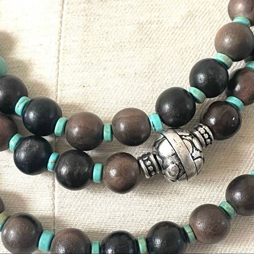 Coldwater Creek  triple strand wood bead and turquoise necklace