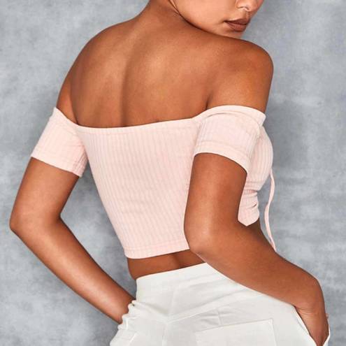 Mistress Rocks  Pioneer Ribbed Bardot Crop Top Pink Size Large