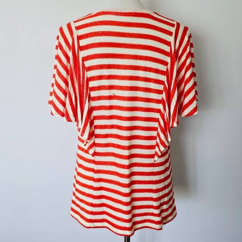 W By Worth W By Worrh Babette Red Red & White Sparkle Stripe Ruffle Knit Top Size Small