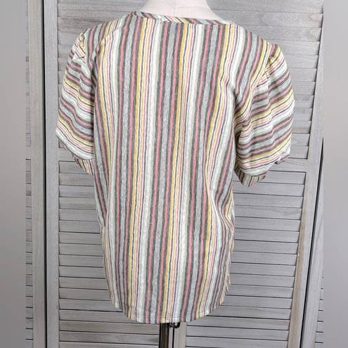 Kim And Cami  Twisted Puff Sleeve Tee Multi/Stripe-Medium