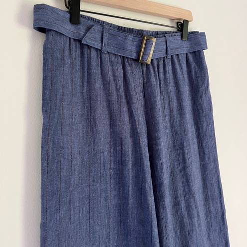 J.Jill  Linen Women’s Jenna Stretch Belted Wide Leg Crop Pants Blue Size Small