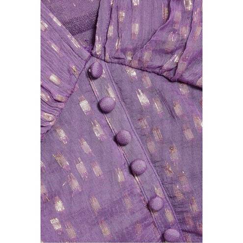 Rococo  Sand Button-Embellished Metallic Georgette Blouse in Purple/Gold