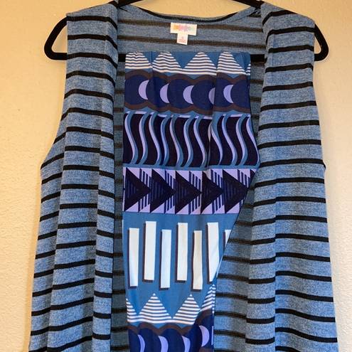 LuLaRoe  JOY Size S Long Duster Vest Cardigan Sweater Denim Blue Black Striped