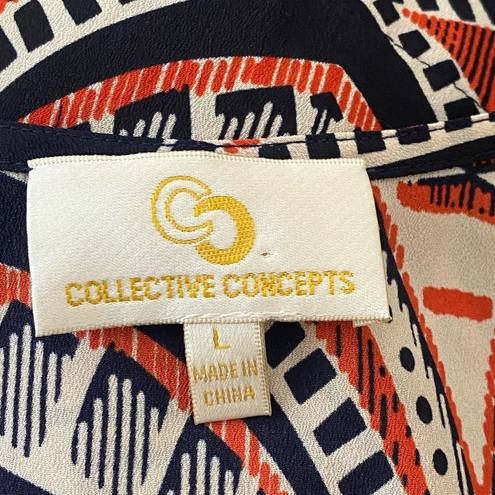 Collective Concepts  Red/Blue/Cream Abstract Print Cami with Solid Hem. Size L.