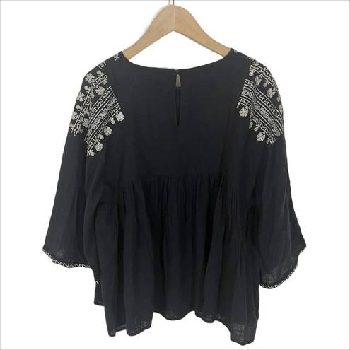 Mango NWT MNG by  Black Embroidered Gauze Blouse Size Small