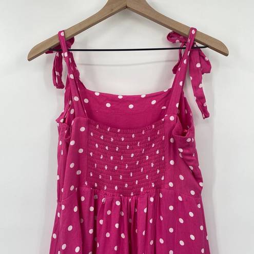 Draper James  Polka Dot Midi Dress Adjustable Tie Bows Straps Pink White Medium