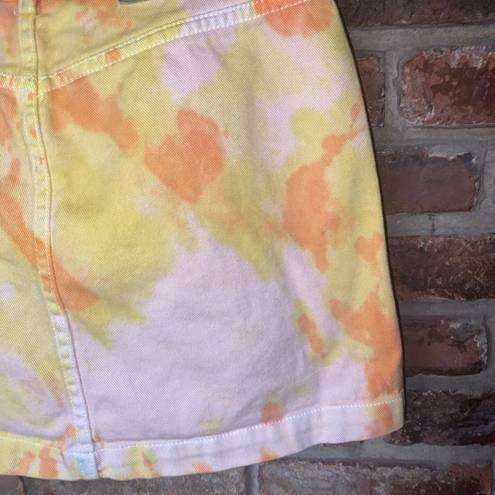 DKNY  Custom Tie Dye Orange Yellow Mini Denim Skirt