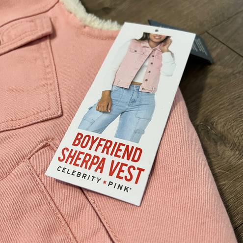 Celebrity Pink  Boyfriend Sherpa Denim Vest Size Small Junior New