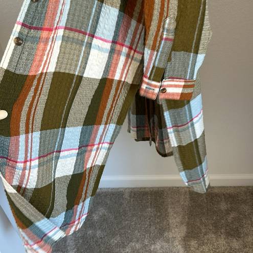 Pilcro  Anthropologie long viscose tunic button down plaid shirt dress with slit