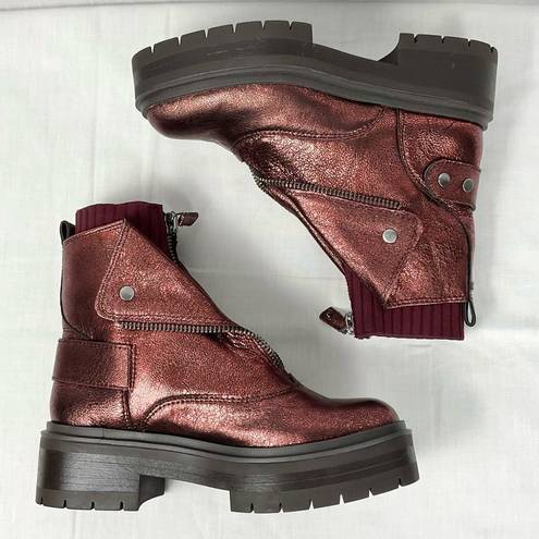 Sam Edelman  Linds Chelsea Boot Bordeaux Distressed Leather Sz 7.5 Moto Bootie