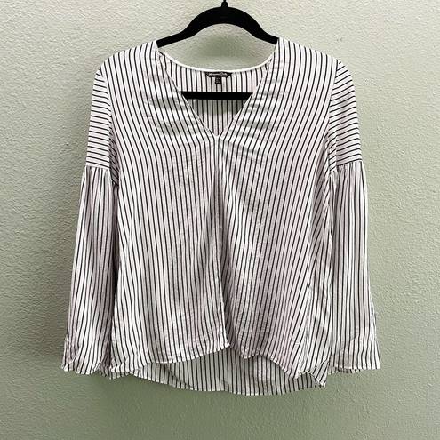 Massimo Dutti  White + Black V Neck Silk Blouse - Size 4