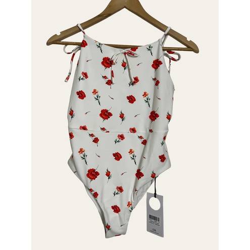 Charlie Holiday  White Red Floral One Piece Swimsuit Size 8