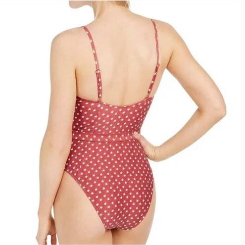 We Wore What  Danielle Star Print One Piece Swimsuit Retro Belted Red Large L NWT