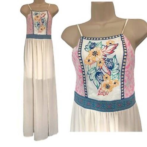 Flying Tomato Floral Embroidered Smock Back Sleeveless Dress