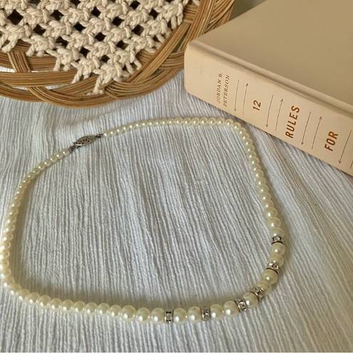 American Vintage Vintage “Baxleigh” White Silver Pearl Necklace 18.5” Marquis Fishhook Rhinestone