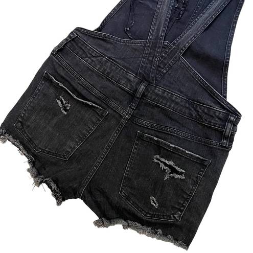 EXPRESS  Black Distressed Denim Overall  Shorts, Sz 4