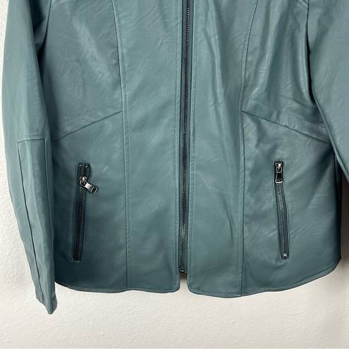 Signature Studio  Balsam Green Faux Vegan Leather Lined Full Zipper Jacket